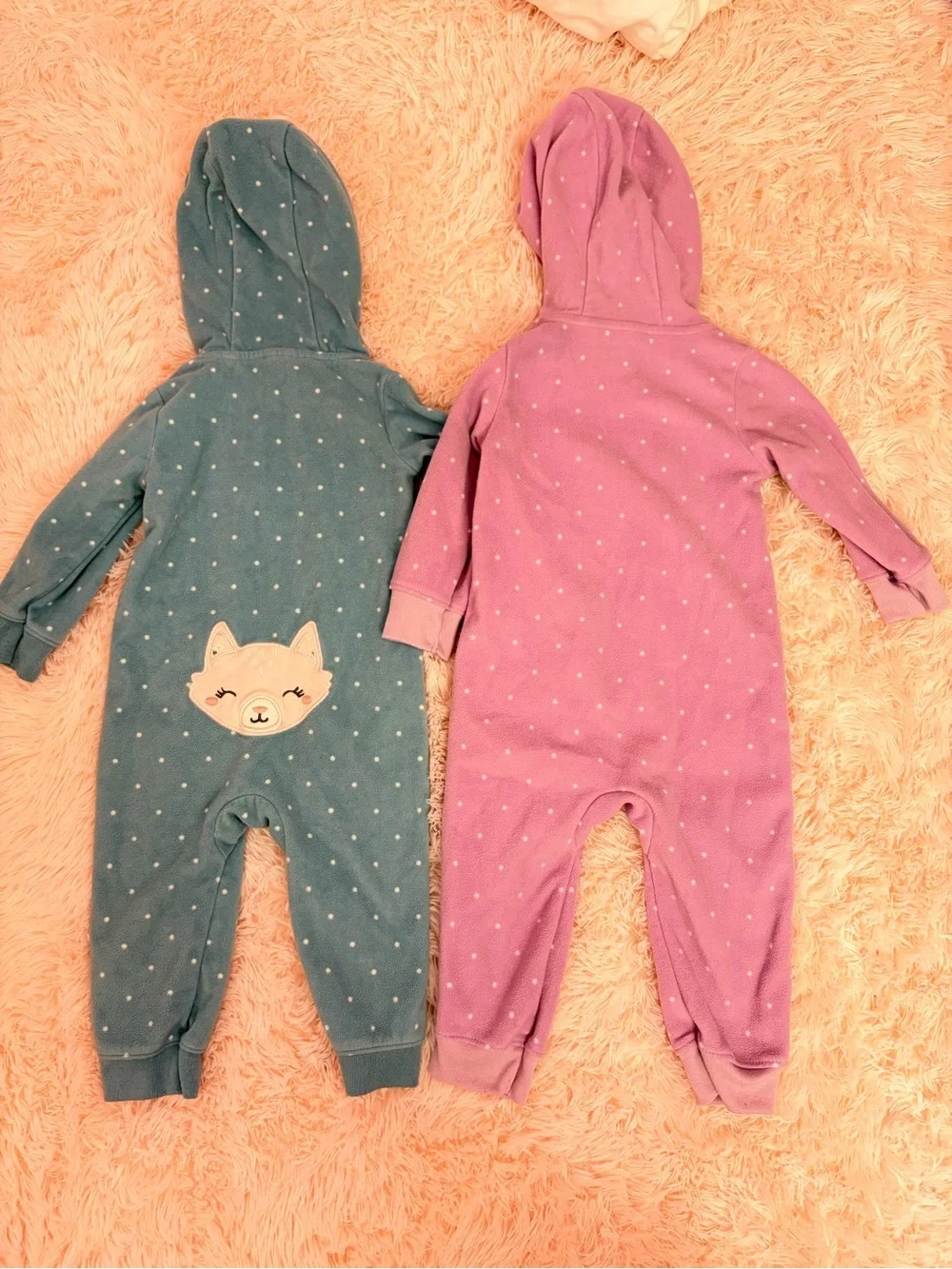 Carter's Purple and blue Hooded Baby Rompers Set